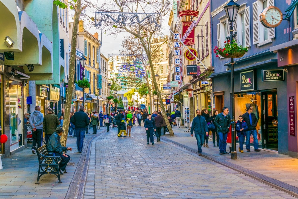 Typical commercial street view in Gibraltar.
