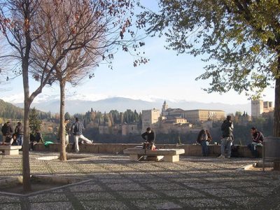 Mirador de San Nicolas (St. Nicholas Balcony) with a panoramic view of the Alhambra